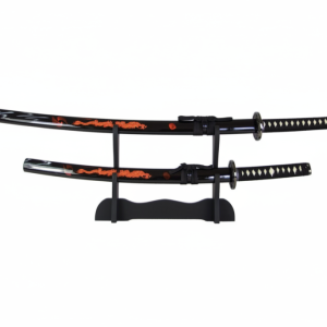 Daisho katana og wakizashi – svart saya med rød drage